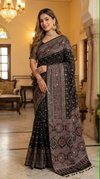 Tew Soft Satin Fabric Trending Ajarakh Print Saree 
